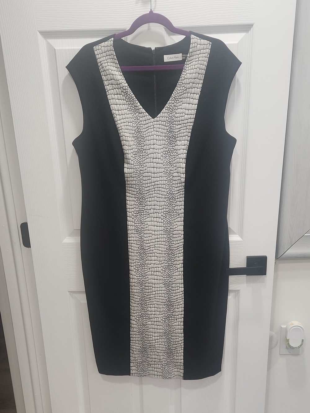 Calvin Klein Black Dress with Ivory Snake Textured Center Panel Sz. 16W